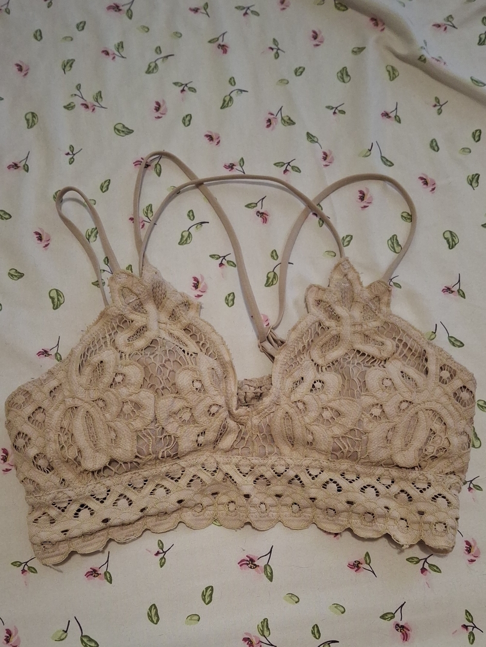 Lace Bralette Crop Top - Beige